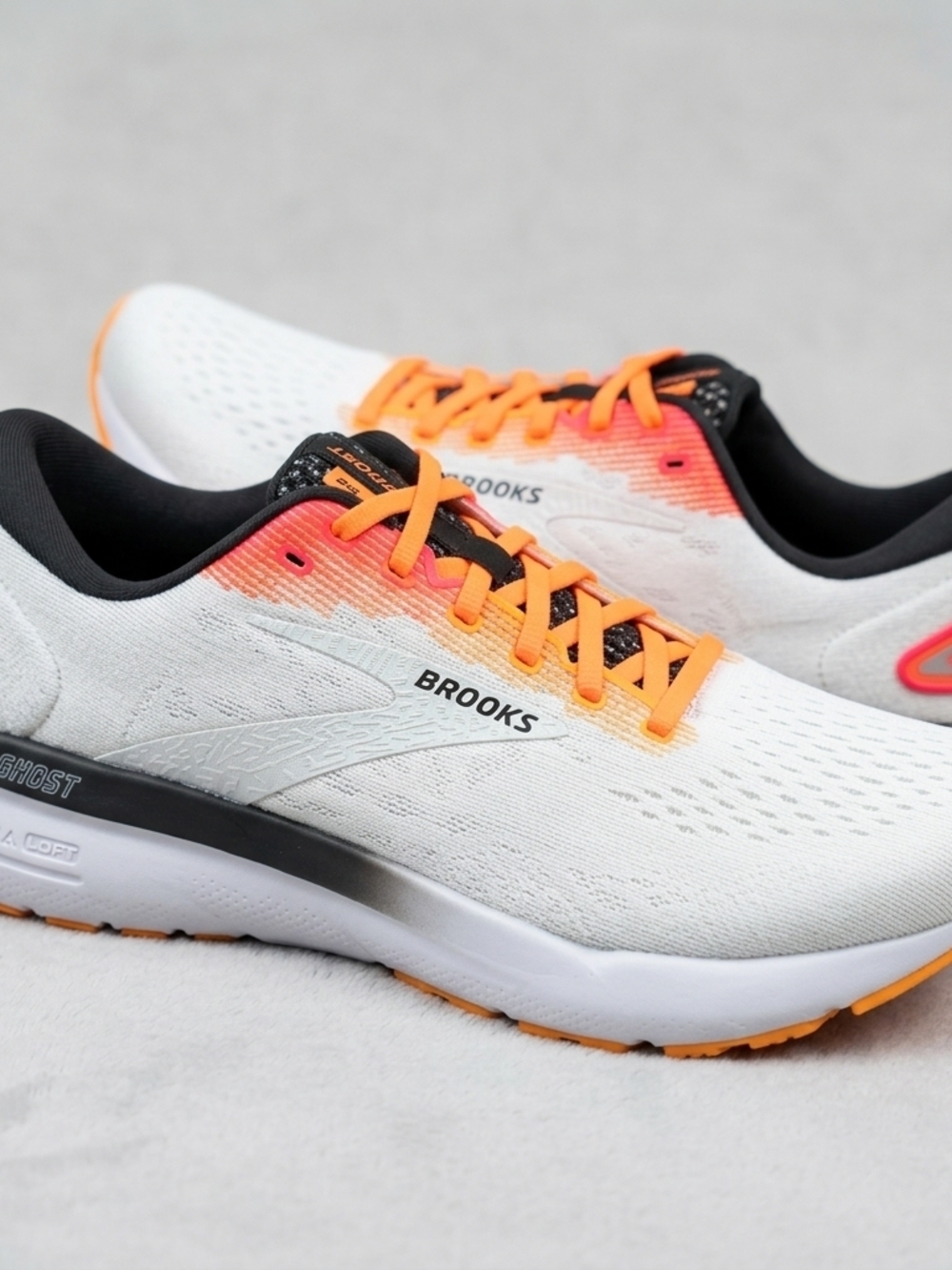 Brooks Men's Ghost 16 Running Shoes - White/Illusion/Coral - Size 12